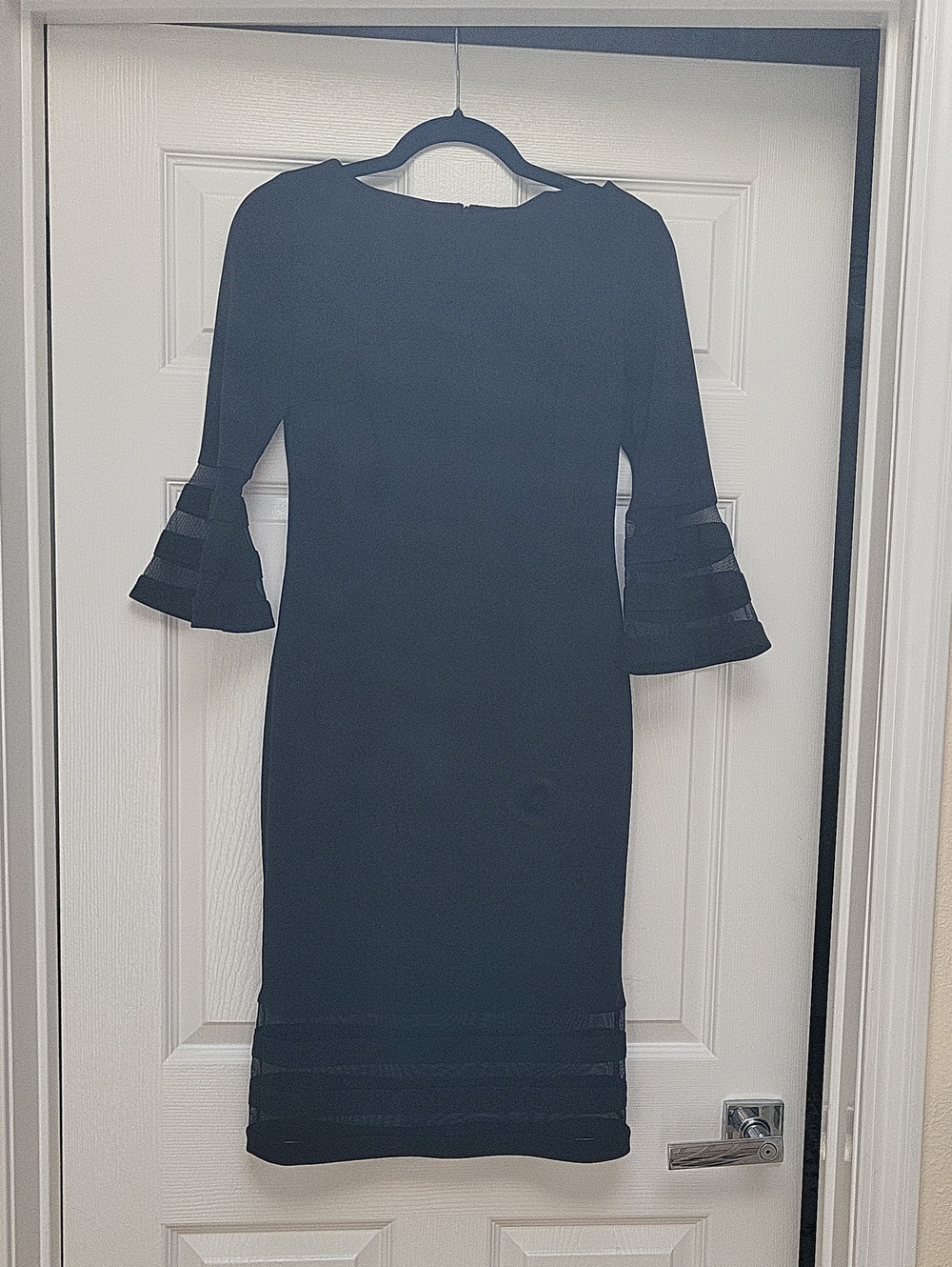 Calvin Klein Black Midi Dress with Tiered Bell Sleeves